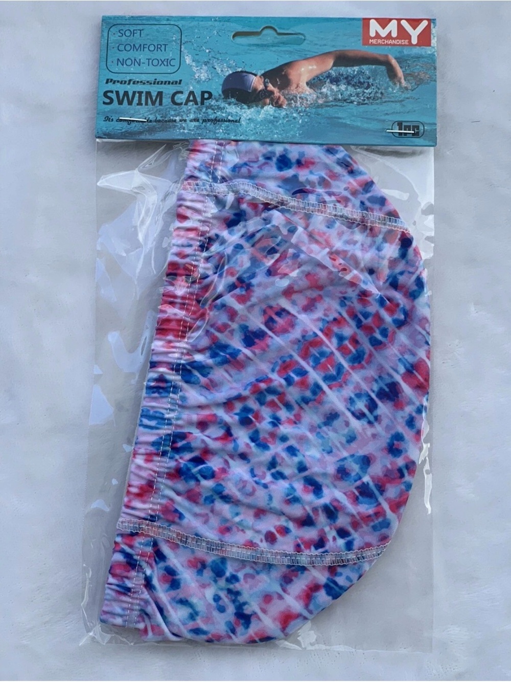 Polyester Swim Cap - Pink & Blue Tie-Dye